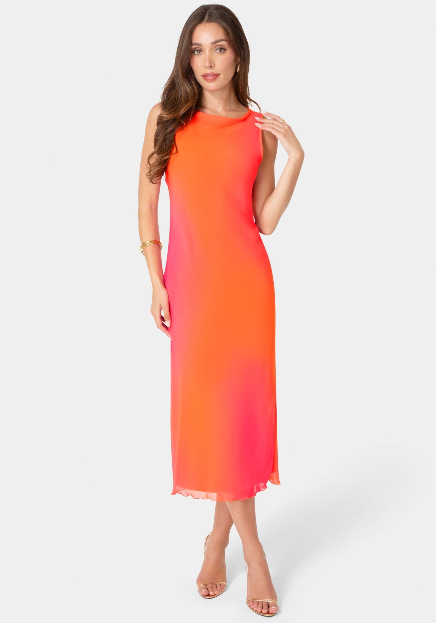 Smudge Chiffon Racer Neck Maxi Dress