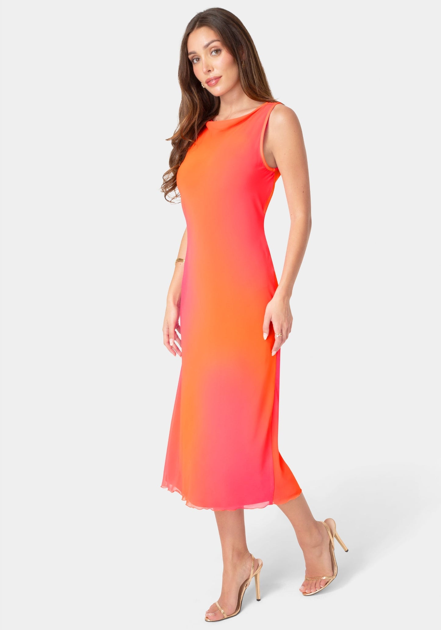 Smudge Chiffon Racer Neck Maxi Dress