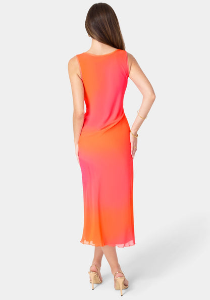 Smudge Chiffon Racer Neck Maxi Dress