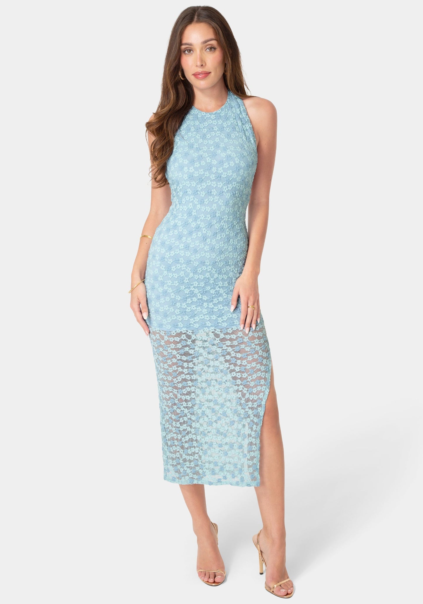Daisy Lace High Neck Cowl Maxi Dress