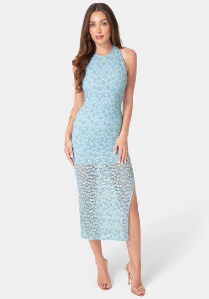 Daisy Lace High Neck Cowl Maxi Dress