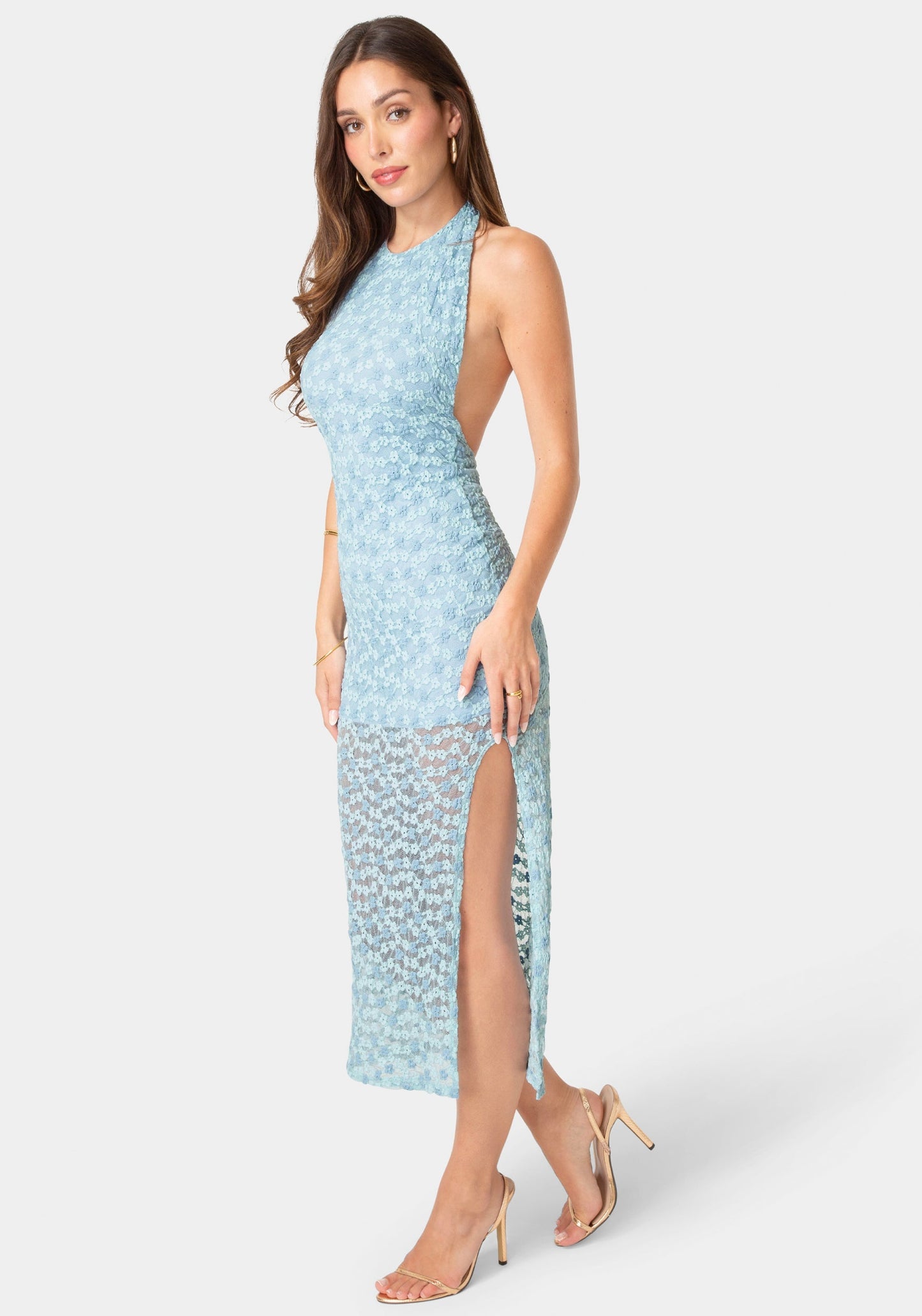 Daisy Lace High Neck Cowl Maxi Dress