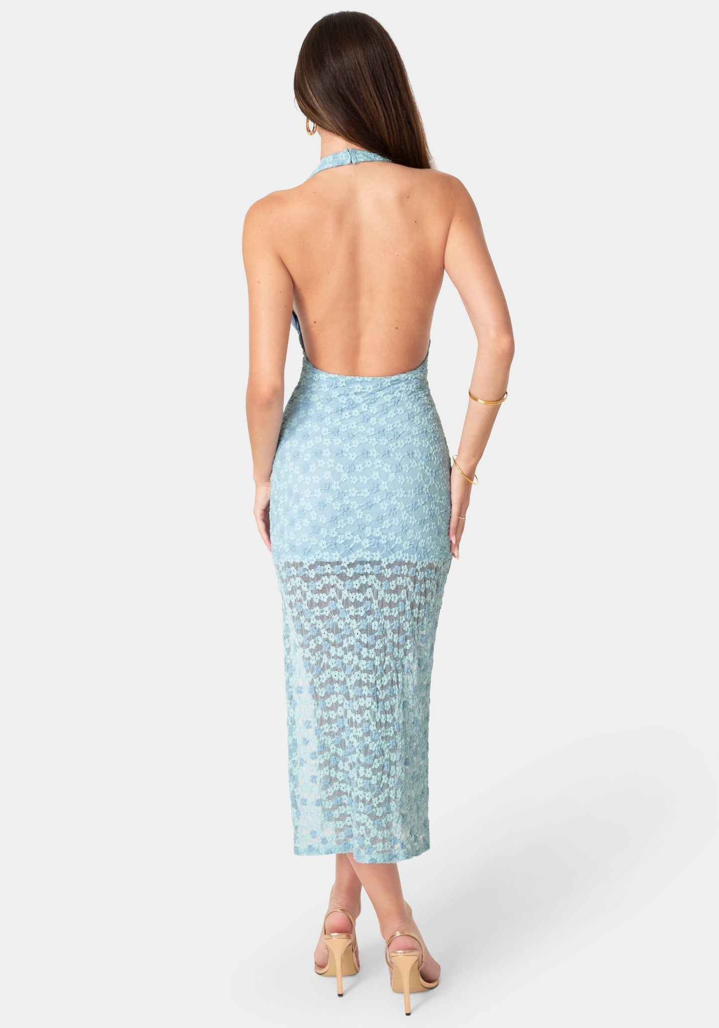 Daisy Lace High Neck Cowl Maxi Dress