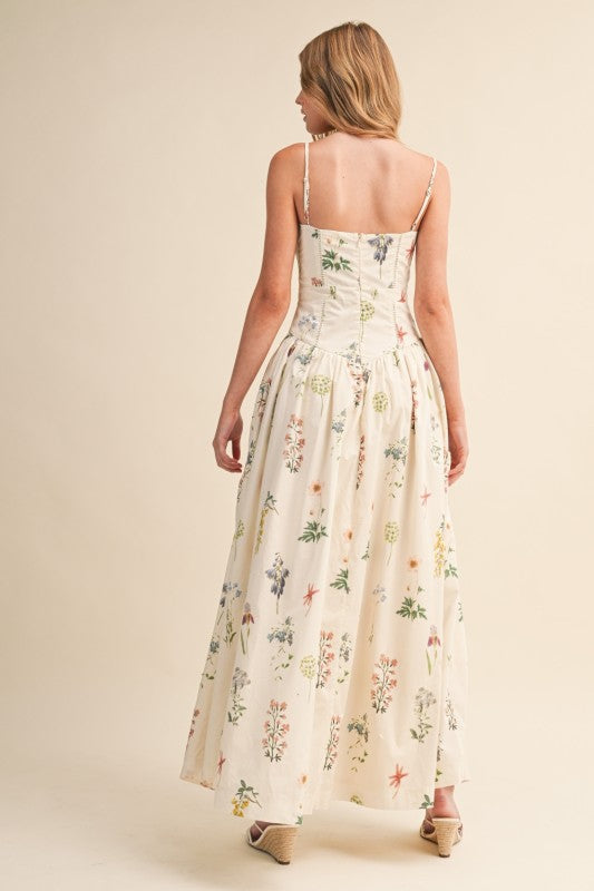 Skylar Sleeveless Floral Print Maxi Dress Cream
