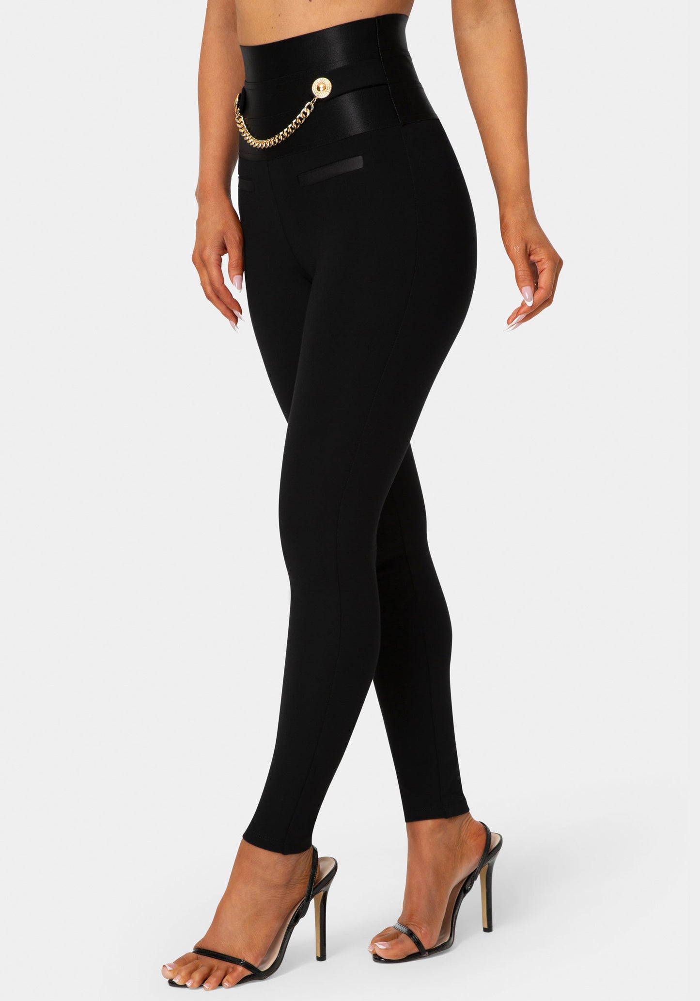 Satiny High Waist Gold Chain Legging