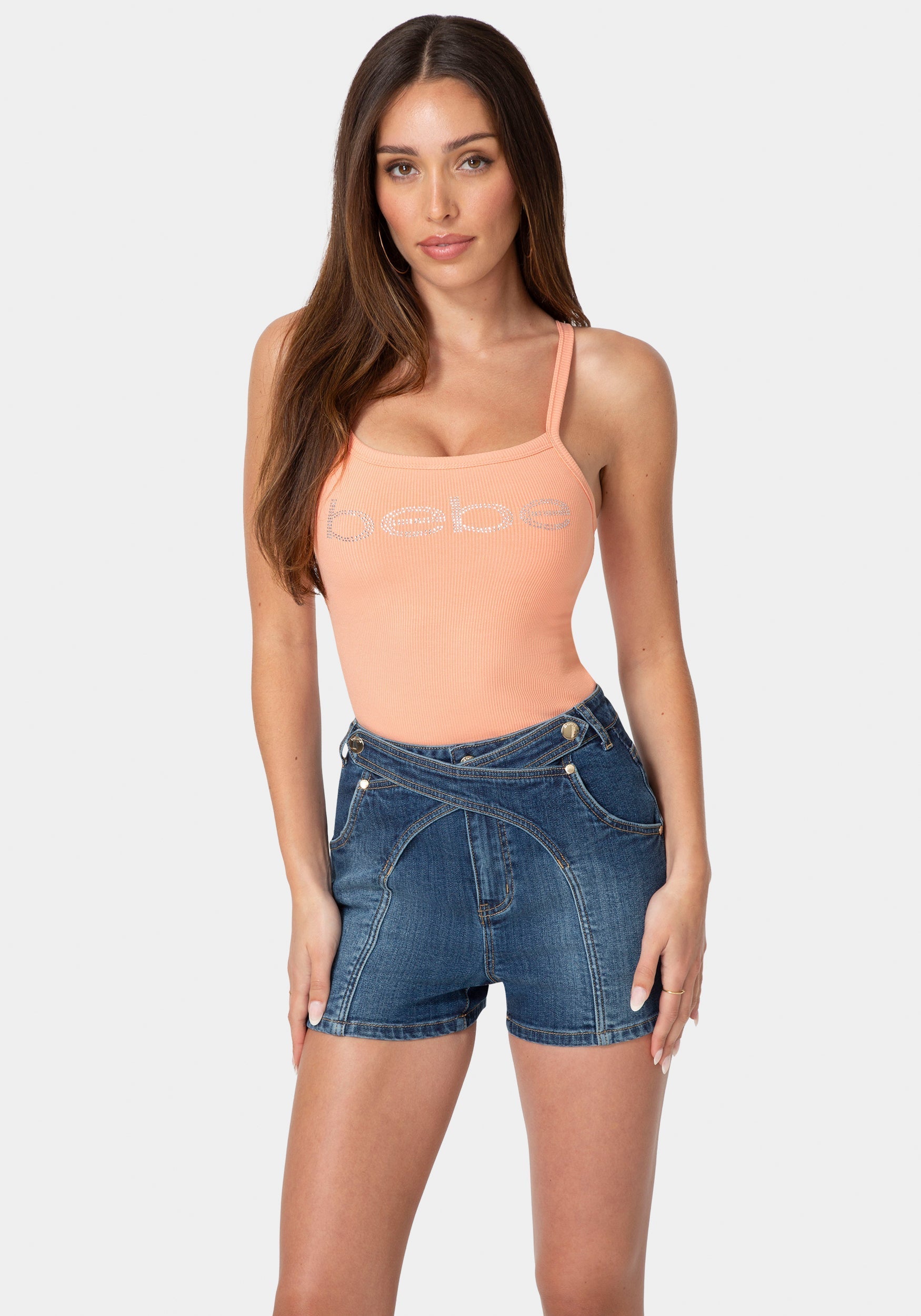Bebe Logo Racer Back Rib Tank