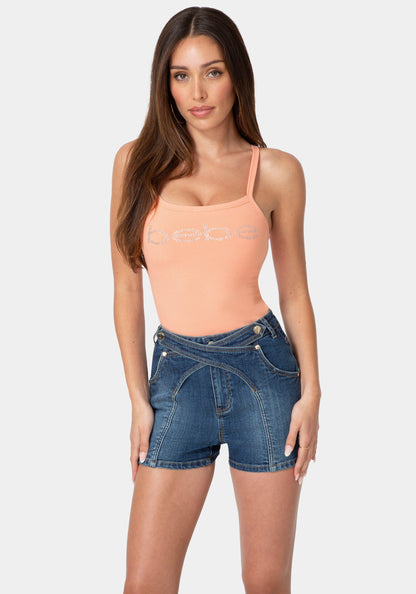 Bebe Logo Racer Back Rib Tank