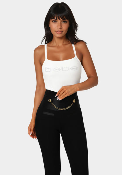 Bebe Logo Racer Back Rib Tank