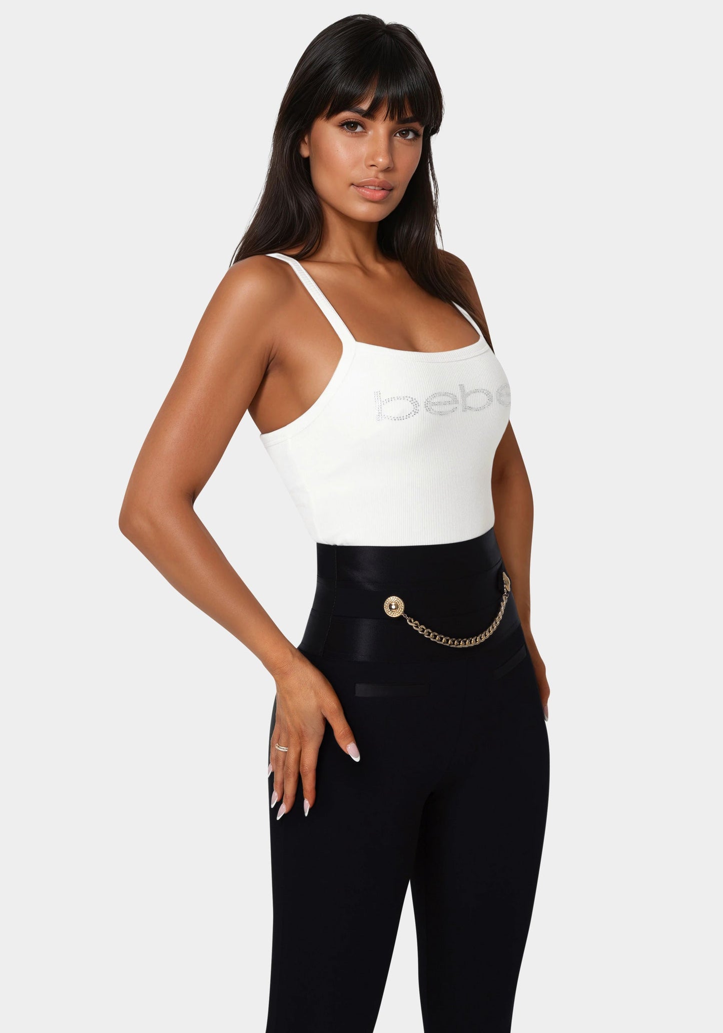 Bebe Logo Racer Back Rib Tank