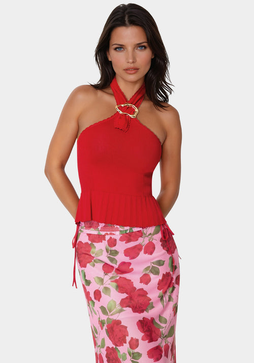 Halter Neck Ribbed-Knit Top