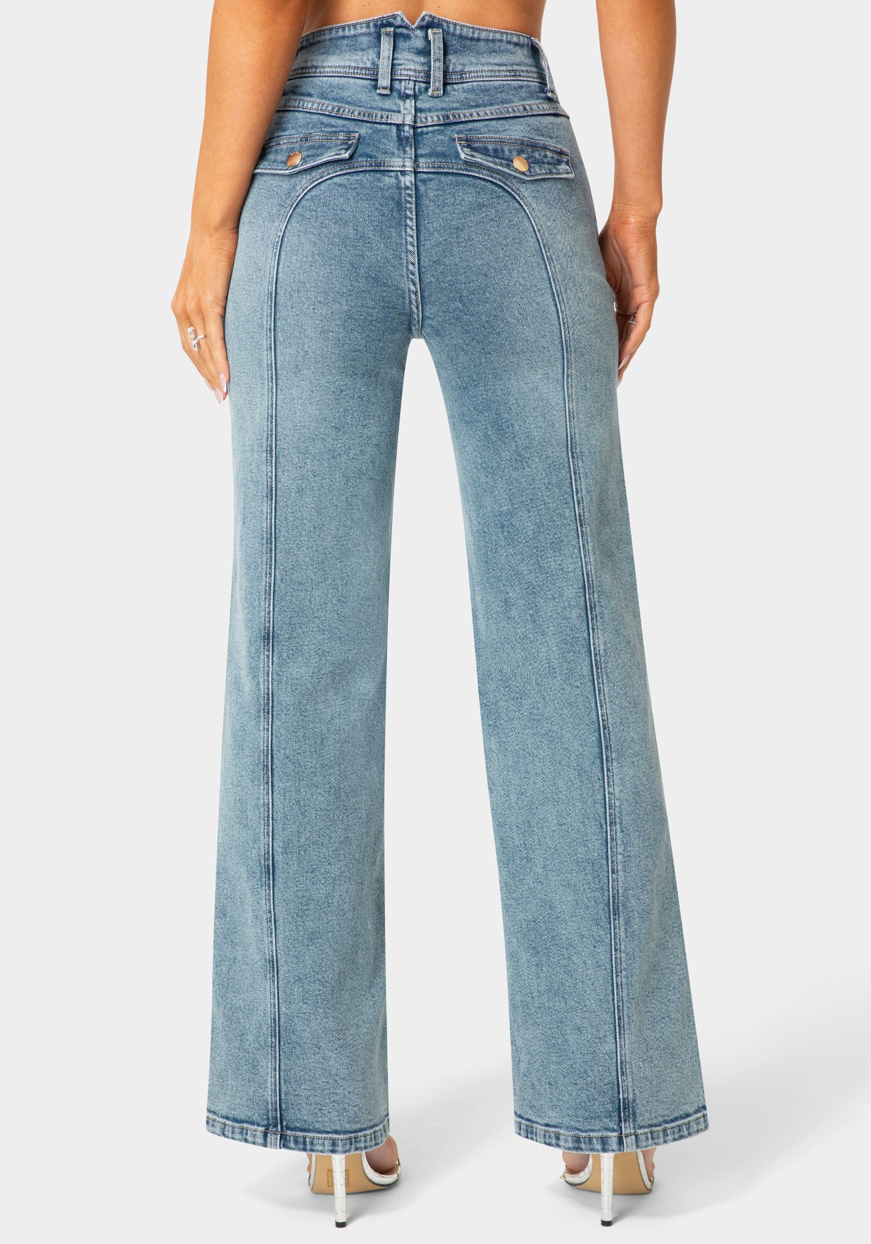 Natural Waist Embellished Wide Leg Jeans