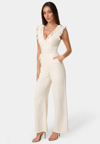 Linen Ruffled Palazzo Leg Jumpsuit