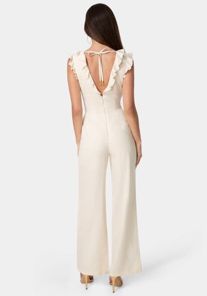 Linen Ruffled Palazzo Leg Jumpsuit