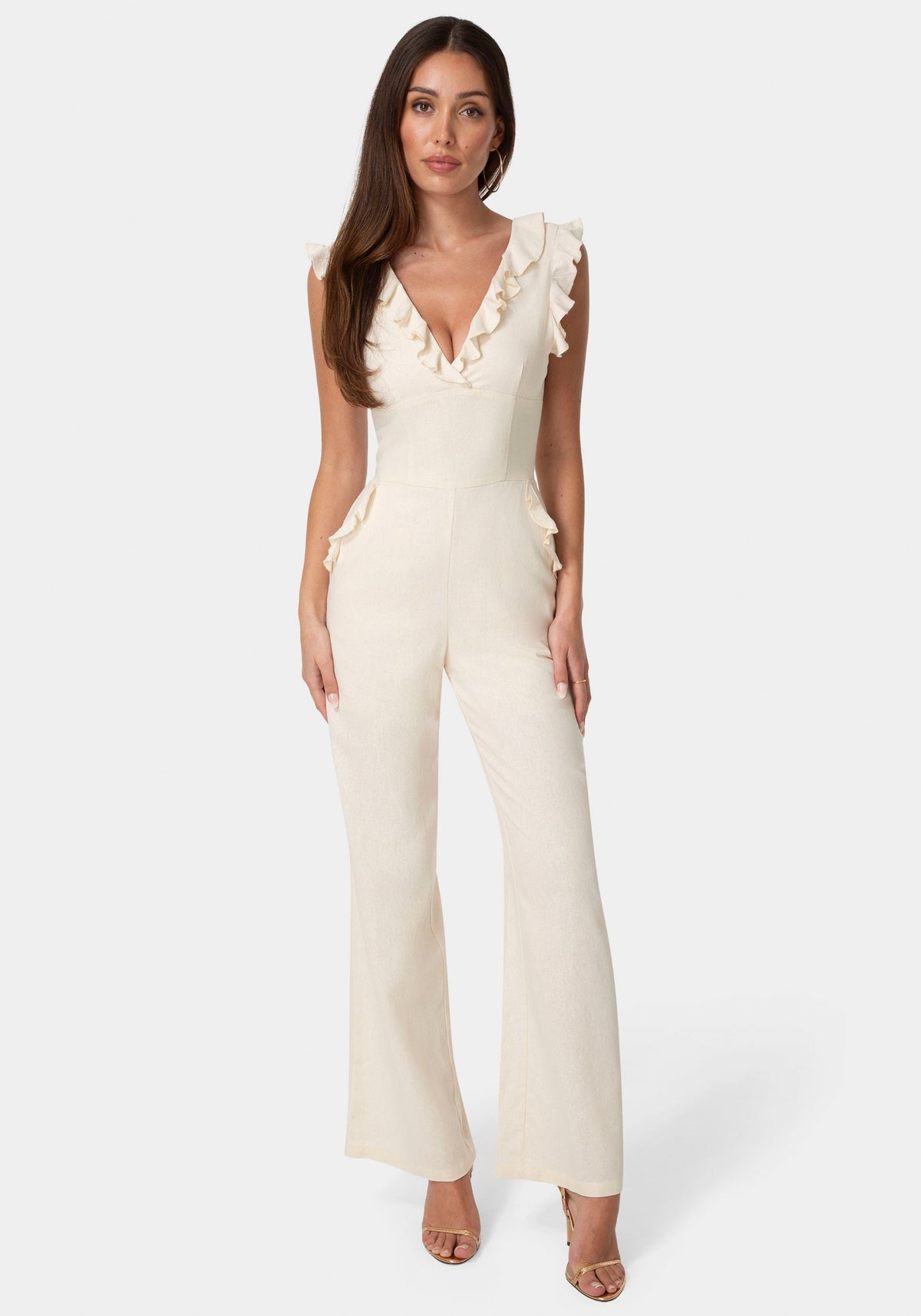 Linen Ruffled Palazzo Leg Jumpsuit
