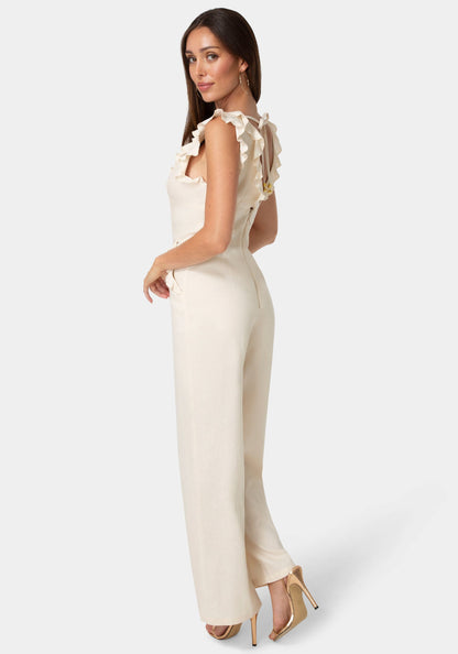 Linen Ruffled Palazzo Leg Jumpsuit