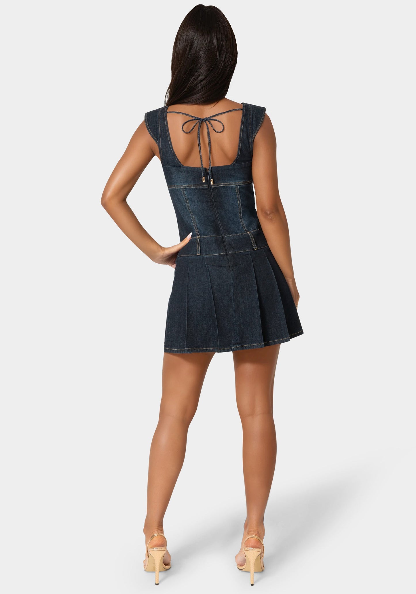 Pleated Skort Denim Dress