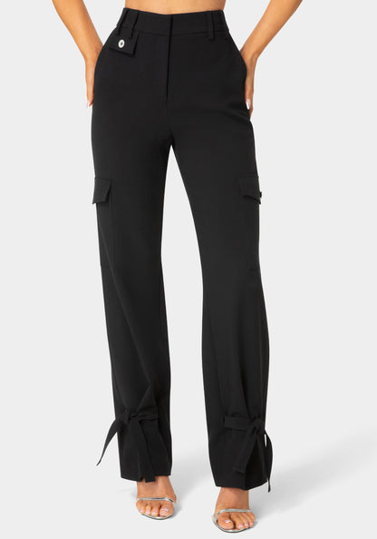High Waist Tie Detail Cargo Jogger