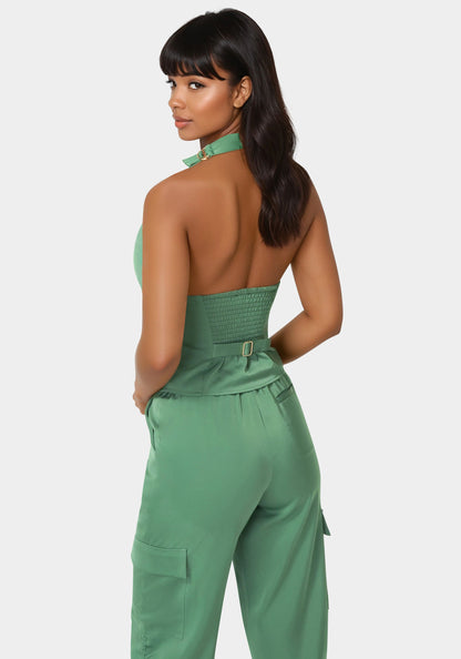 Front Shirring Halter Top