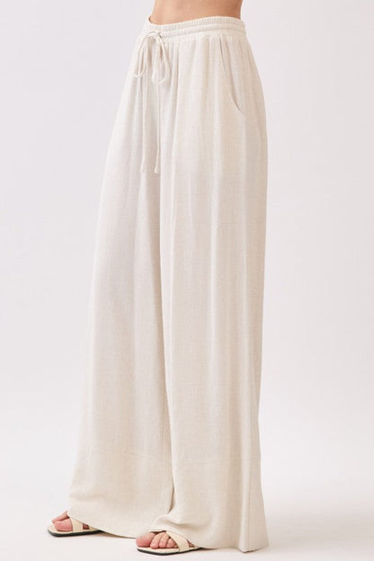 Paris Drawstring Linen Wide Leg Pants Oatmeal