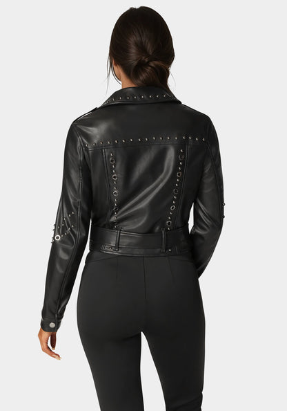 Studded Vegan Leather Moto Jacket