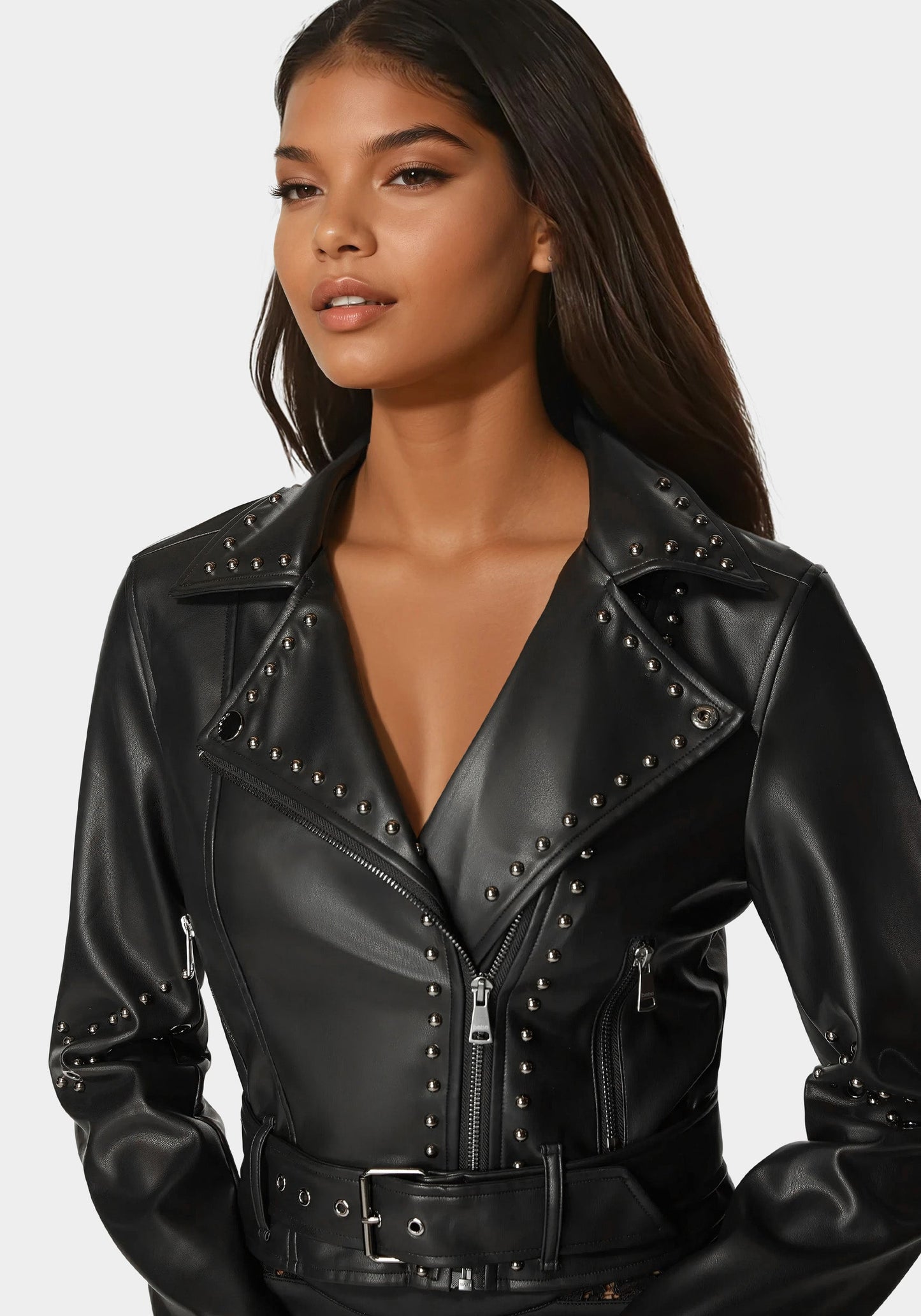 Studded Vegan Leather Moto Jacket