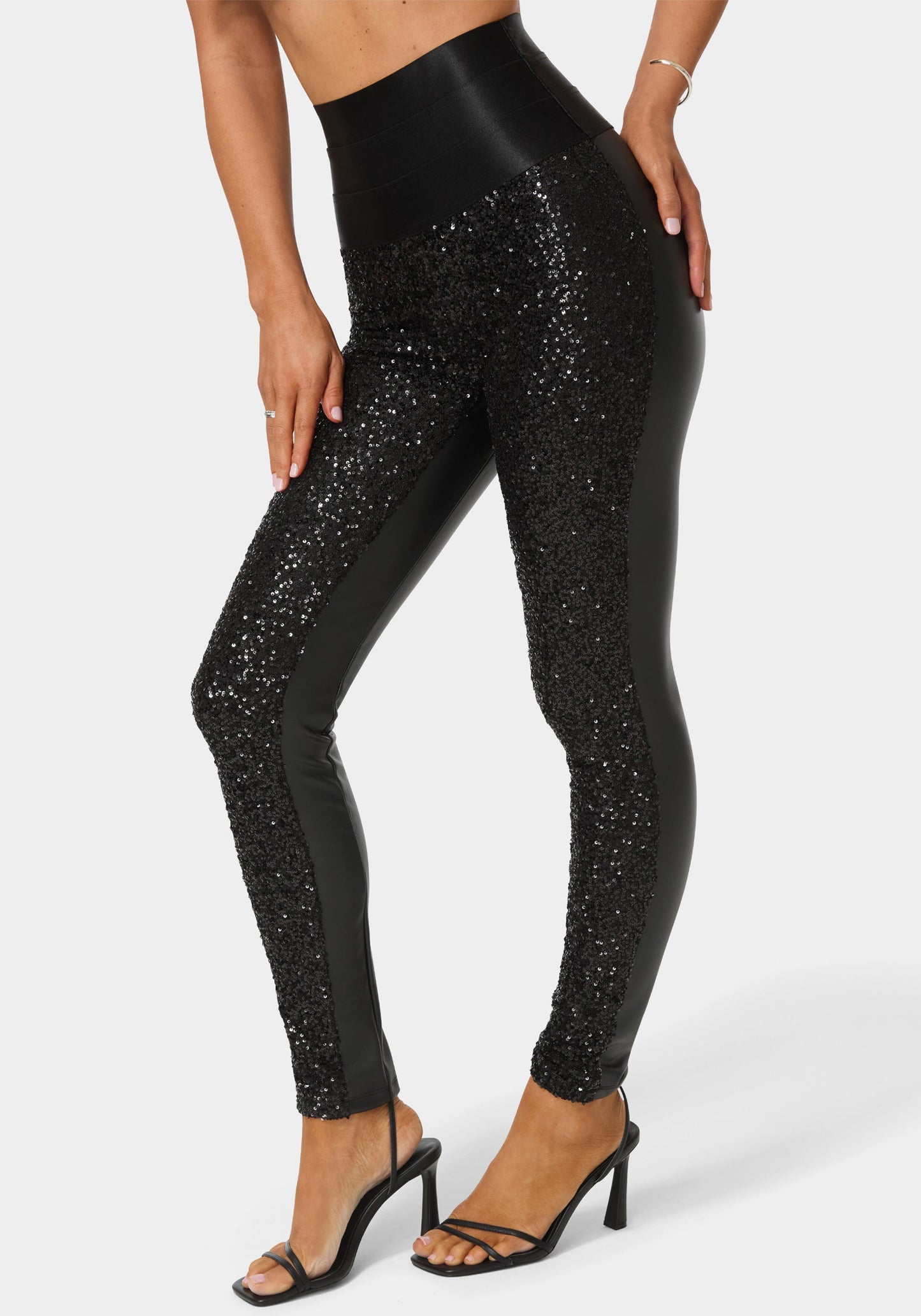 High Waist Elastic Waistband Sequin Legging