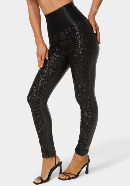 High Waist Elastic Waistband Sequin Legging