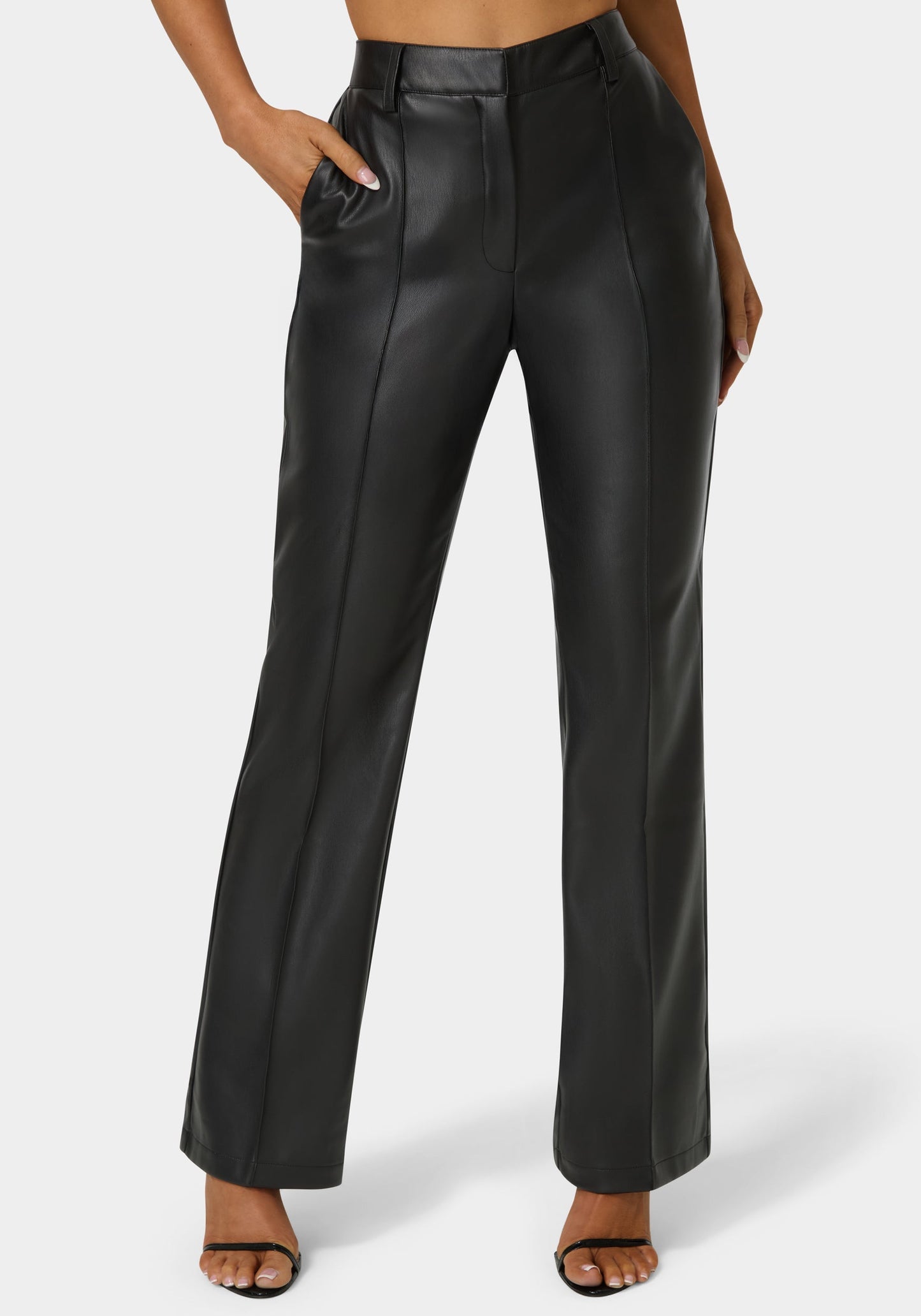 High Waist Vegan Leather Fit & Flare Pant