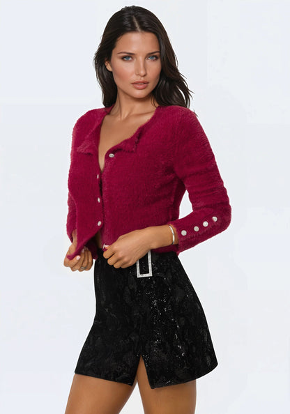 Jewel Button Fuzzy Cardigan