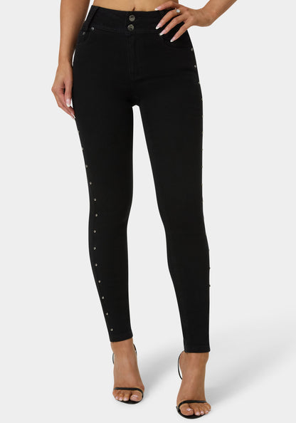 Natural Waist Studded Skinny Leg Jeans
