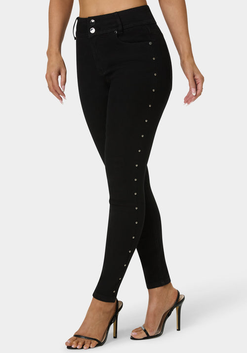 Natural Waist Studded Skinny Leg Jeans