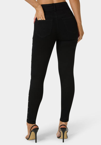 Natural Waist Studded Skinny Leg Jeans