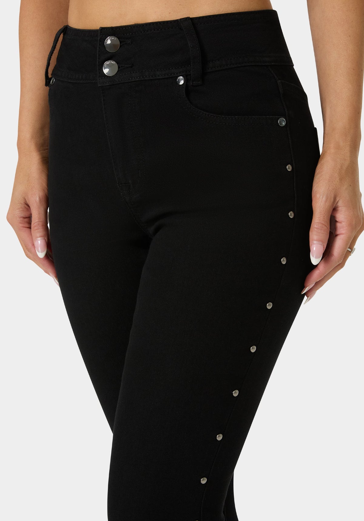 Natural Waist Studded Skinny Leg Jeans