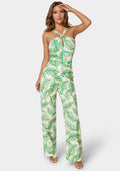 Linen Front Knot Palazzo Leg Jumpsuit