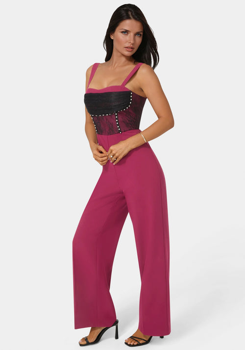 Lace Piecing Corset Jumpsuit