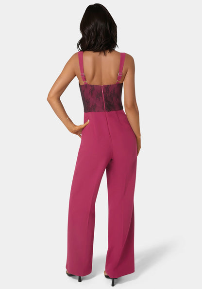 Lace Piecing Corset Jumpsuit