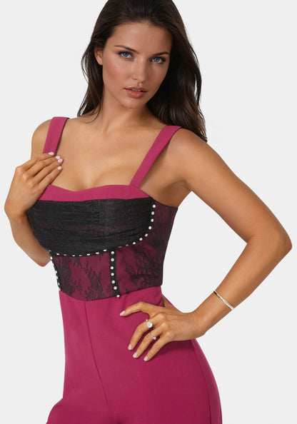 Lace Piecing Corset Jumpsuit