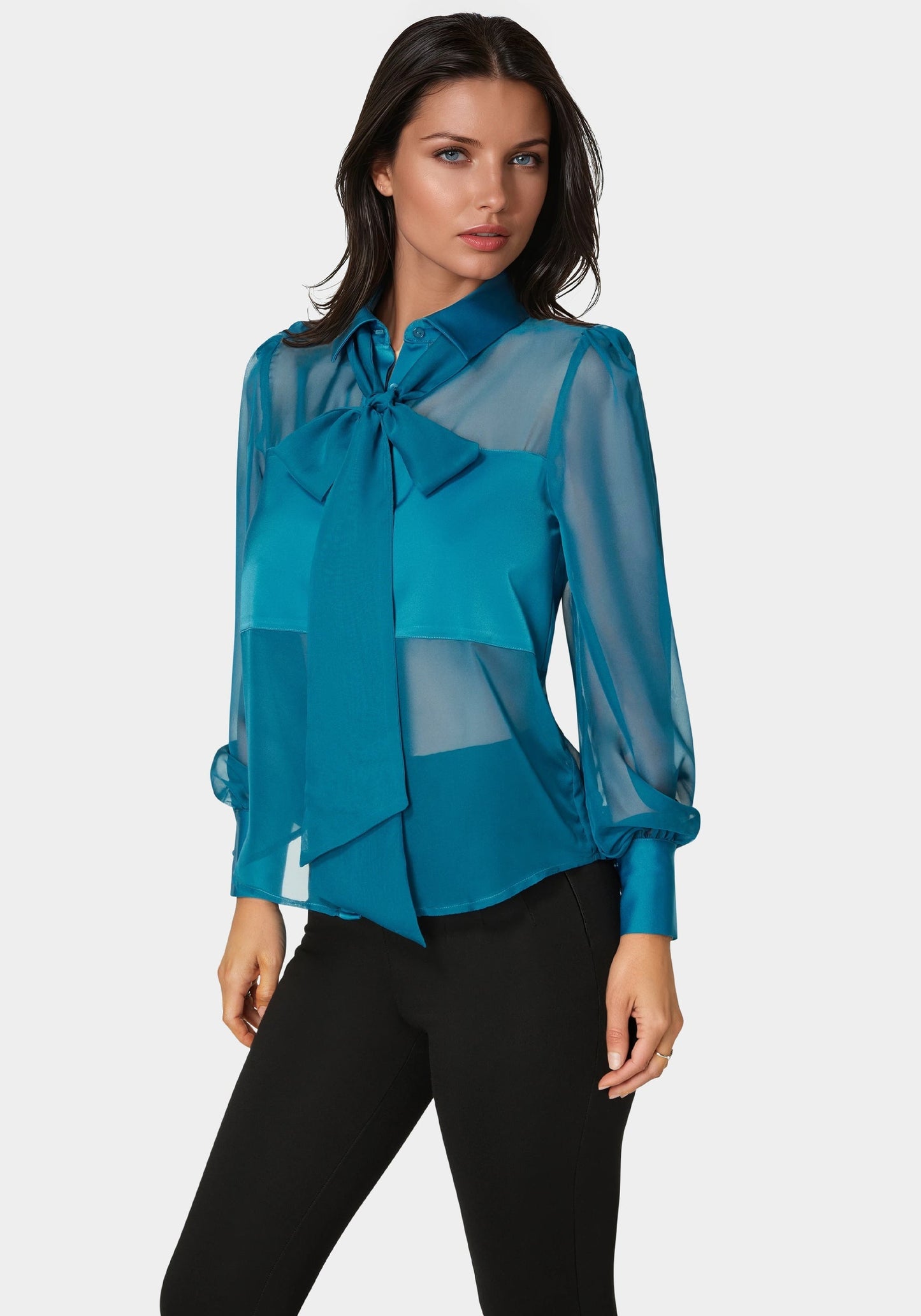 Satin & Chiffon Bow Blouse