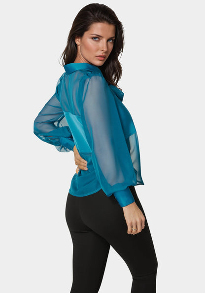 Satin & Chiffon Bow Blouse