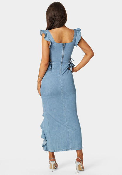 Light Weight Ruffle Detail Denim Dress