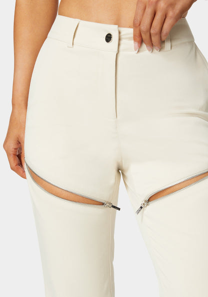 Natural Waist Zipper Detail Mini Bootcut Pant