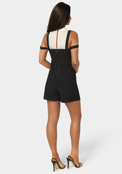 Studded Black & White Combo Romper