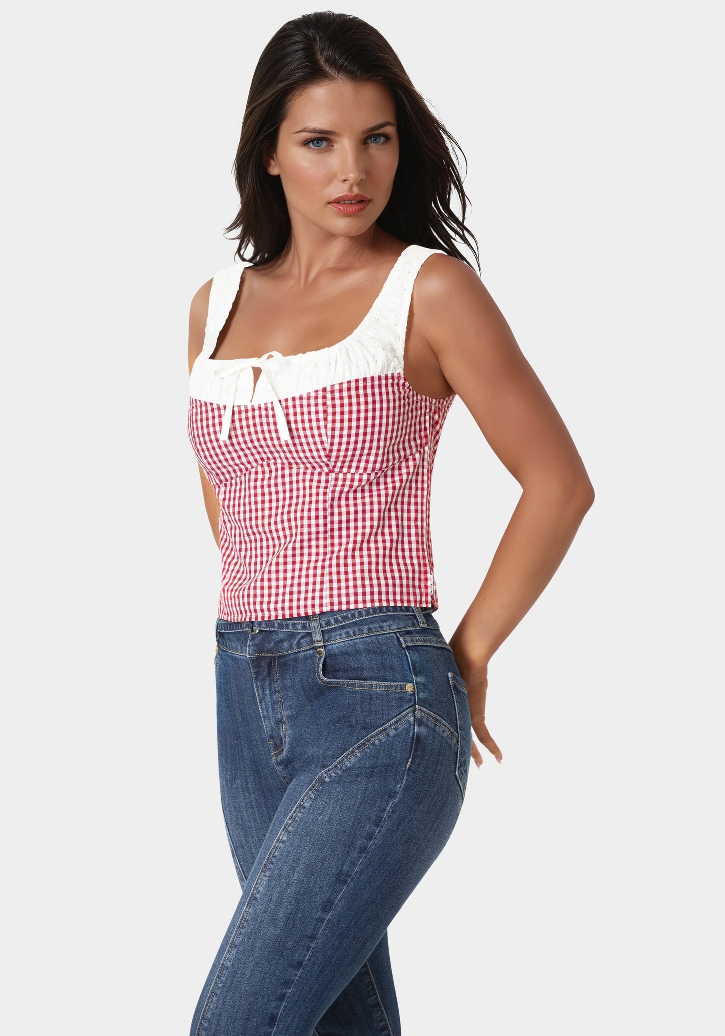 Gingham Front Tie Top