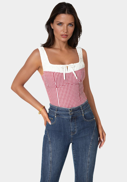 Gingham Front Tie Top