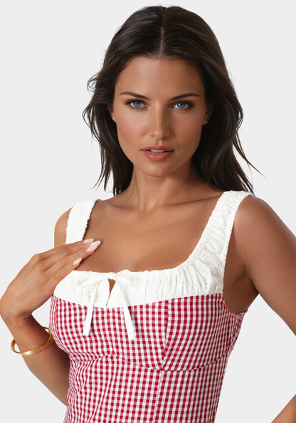 Gingham Front Tie Top