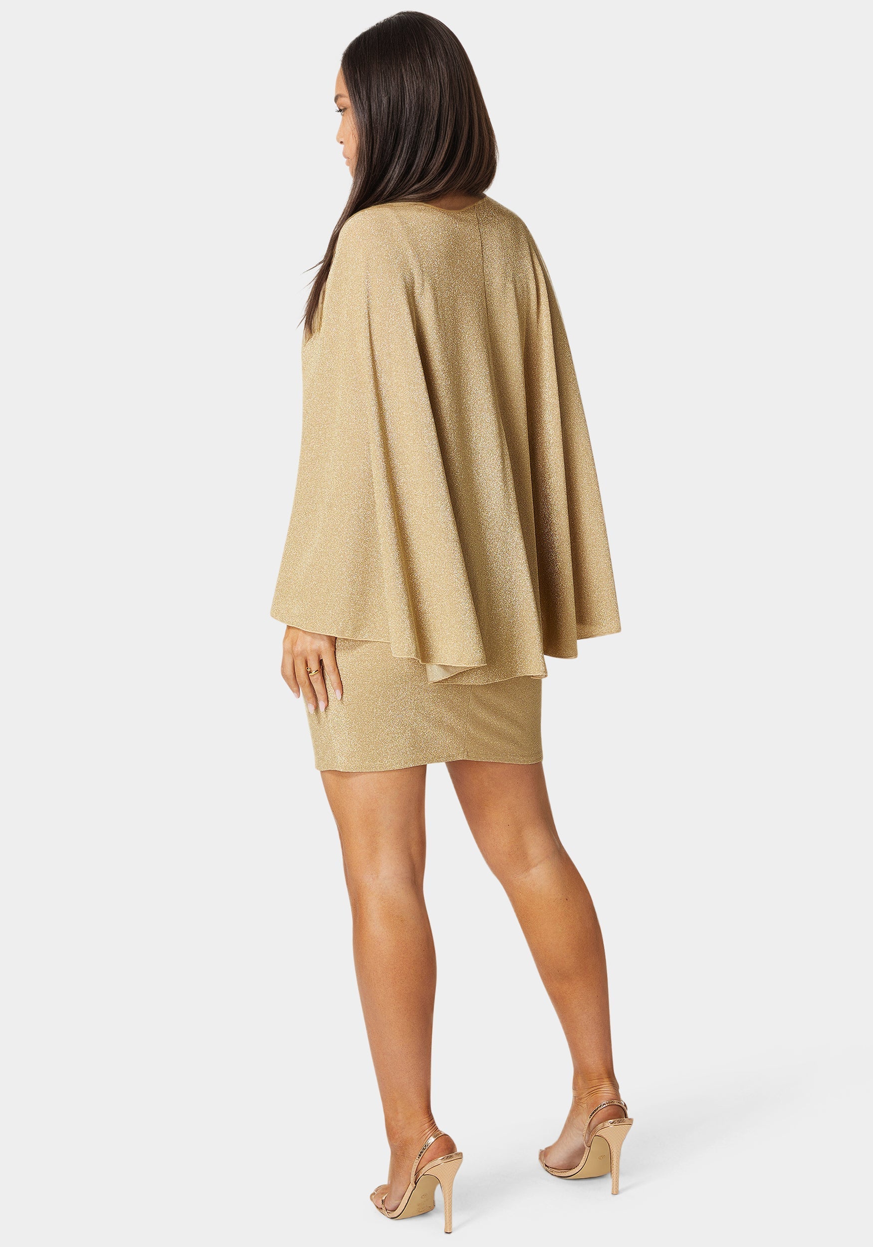 Plunge Neck Drama Cape Dress