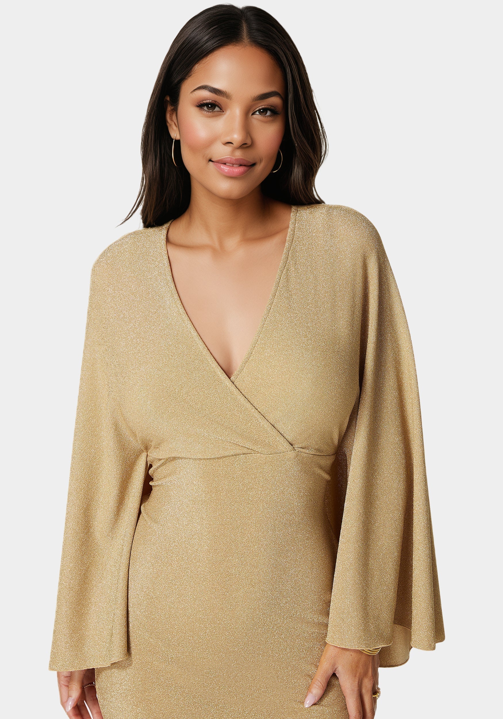 Plunge Neck Drama Cape Dress