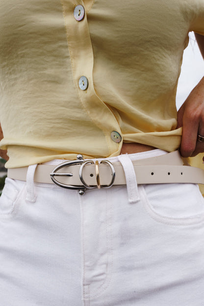 Holland Triple Ring Buckle Vegan Leather Belt Beige