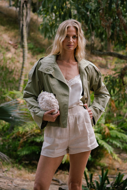 Jana High Waist Linen Shorts Natural