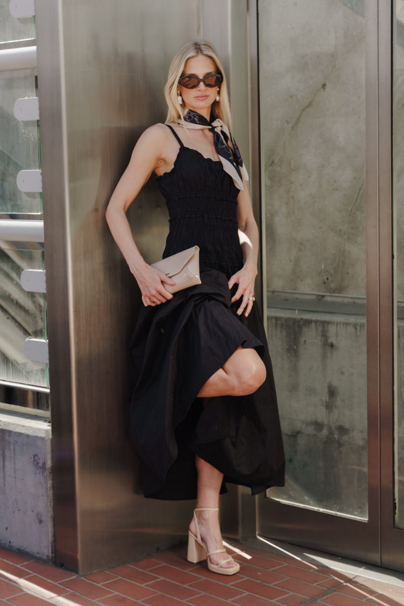Janine Sleeveless Smocked Maxi Dress Black